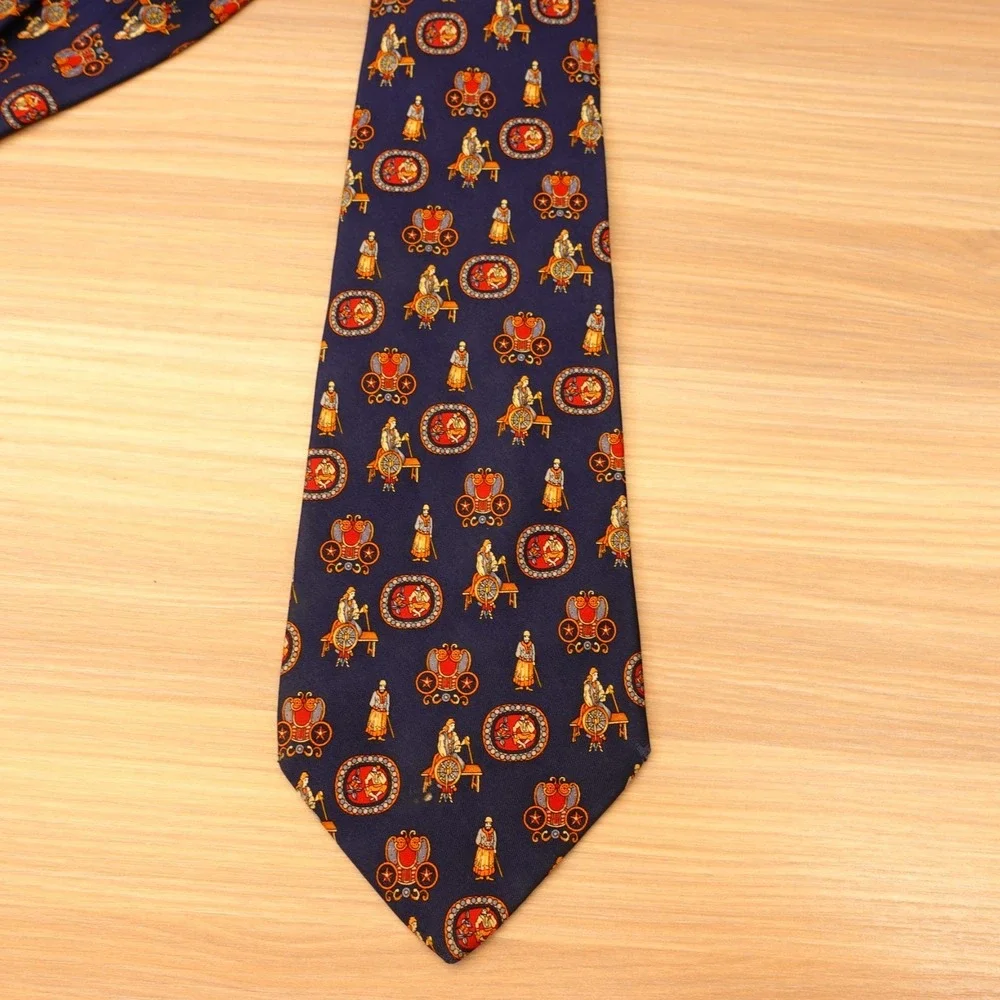 Salvatore Ferragamo Tie Mens Navy Blue Silk Twill Novelty Italian Luxury $240